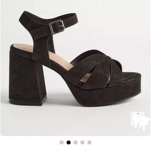 Torrid Platform Black Heels 11.5 WW Faux Suede Chunky Sandals 90s Y2K Gothic Gru